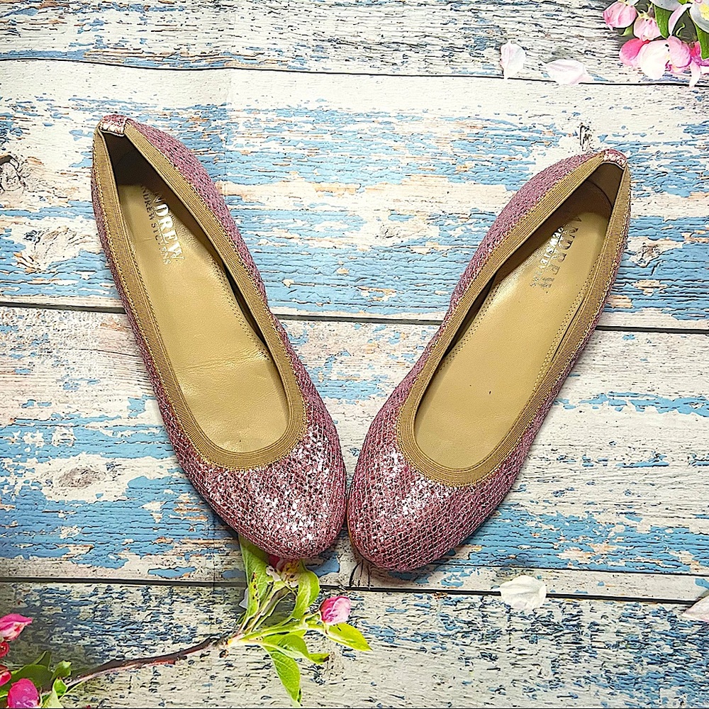 ANDREW STEVENS Pink Amira Glitter Ballet Flats 9